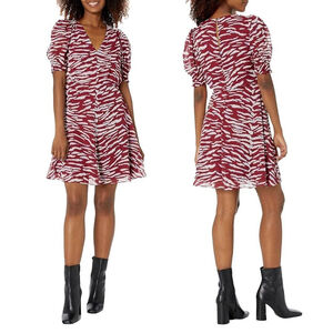 Vince Camuto Burgundy Animal Print Puff Sleeve Dress 6 NWOT Romantic Cocktail